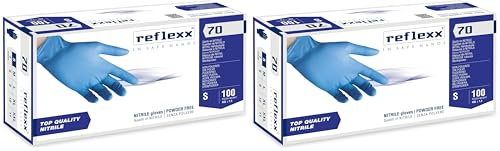 Reflexx R70 / S Guanti senza nitrili in polvere, piccolo, blu chiaro, confezione da 200