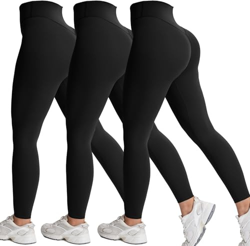 Aoxjox High Waisted Workout Leggings for Women Tummy Control Buttery Soft Yoga Metamorph Deep V Pants 26 (A Black 3 Pieces Pack, Medium)