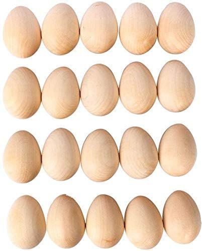 Wooden Eggs, 20 Pcs Unfinished Wooden Easter Craft Eggs, Display, Smooth Unpainted, Ready to Paint and Decorate, 4 x 6 cm