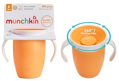 Munchkin 2 Pack Miracle 360 Baby Sippy Cup| LeakProof | 207ml | 6m+ |Orange