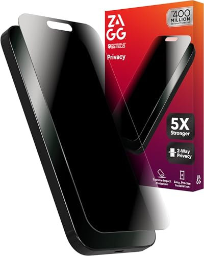 ZAGG Glass Elite Privacy Screen Protector for iPhone 16 Pro Max - 2-Way Privacy Filter, Ultra-Strong Tempered Glass, 5X Stronger, InvisibleShield, Smudge-Free, Easy Install, Recycled Content