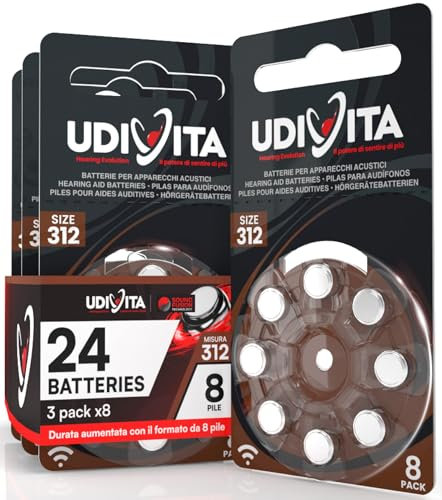 24 Pile Udivita per Apparecchi Acustici Misura 312 PR41 (Marroni - Zinco Aria) con Phono Pulse Technology - 3 Blister da 8 Batterie