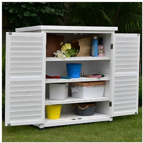 JETXYHUB Gartenschrank Mit Asphaltdach, Geräteschuppen Für Den Außenbereich, Kleinteileschrank Für Den Balkon, Mit Doppeltüren Für Den Außenbereich, Garten Und Hof(Weiß)