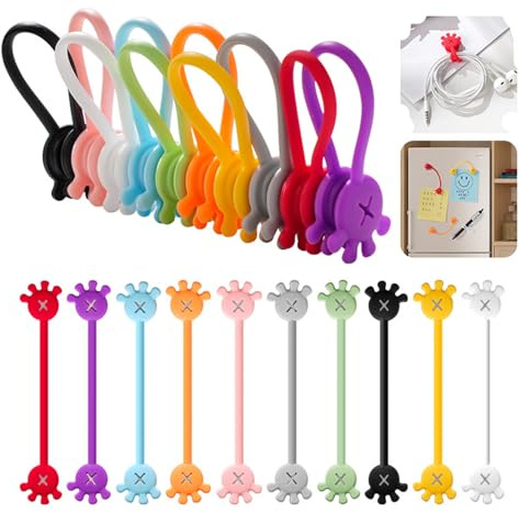 20 Stück Magnetische Kabelbinder Silikon Kabelclip Organizer Wiederverwendbare,Magnetic Cable Ties,2024 Neuest 12cm 10 Farben aus Silikon für Kopfhörerkabel USB-Ladekabel Stifte Organisieren