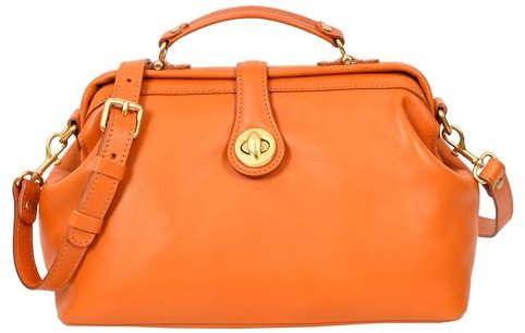 Damen-Handtasche aus echtem Leder, kleine Umhängetasche, mit Tragegriff, Arzttasche, Vollnarbenleder, Camille, hautfarben, L: 32 X H: 18 X W: 14 CM