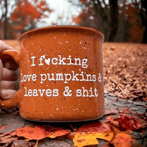 Tasse à café amusante, tasse Ambitchous, I F*c King Love Pumpkins Mug à café en céramique pour feu de camp, tasse à café sur le thème de l'automne, jolies tasses à café en forme de citrouille (orange)