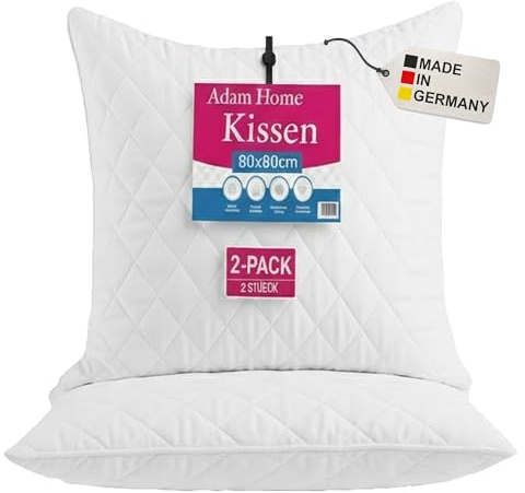 Adam Home Gesteppt Kissen 2er-Pack (80x80cm) kopfkissen in Hotelqualität, Seitenschläfer-Pillows for Sleeping, schnell zurückfedernde, staubdichte, hochwertig gefüllte Pillow