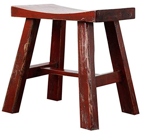 Fußhocker, Ottomane, Schuhhocker, kleine Bank, Sattelsitzhocker, Holzfußhocker, Heimdekoration, Küche, Wohnzimmer, 4 Farben (Farbe: Rot, Größe: 48 x 28 x 47 cm)