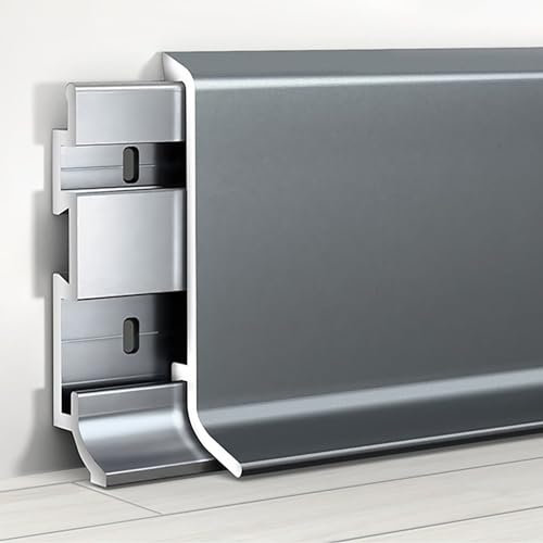 Raouoae Battiscopa Moderno In Alluminio Anodizzato 125cm, 2 Pezzi, Resistente Con Strisce Di Finitura, Disponibile In Vari Colori, Perfetto Per Soggiorno, Camera Da Letto, Corridoio(Sternenhimmel grau