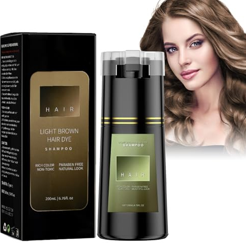 Hair Dye schampo, ljusbrun hårfärgningsschampo för grått hår, botanisk formulation No Hair Damage No Bleach, omedelbart hårfärger ShaMpoo för män och kvinnor, HaIr Dye schampo 3 i 1 (ljusbrun)