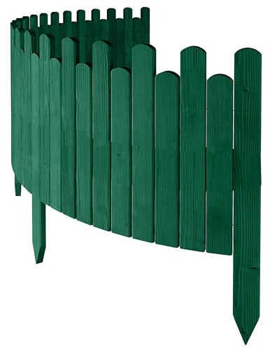 Bordure de Jardin en Bois Clôture d'Extérieur 200 cm x 40 cm Verte Barrières de Jardin Piquets d'ancrage Bordure de Gazon Palissade