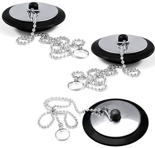 3 Piezas Tampões de Drenagem,Tapón de Lavabo Universal,Tapón de Bañera con Cadena de Acero Inoxidable Desagües,para Fregadero,Tapón de Fregadero para Bañera,Cocina,Baño