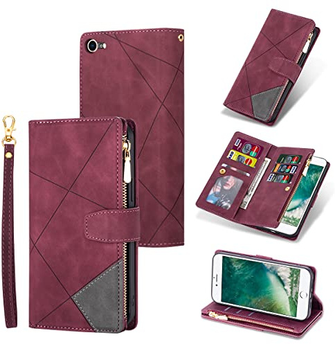 UEEBAI Fodral för iPhone 17e/iPhone 16e, PU-läderfodral retro stöttåligt fodral med kortplatser stående funktion, magnetisk stängning flipfodral, röd diamant