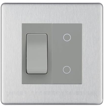 BG Brushed Steel Screwless 2 Gang Custom Switch 1x 2 Way Switch 1x Secondary Touch Dimmer Grey Inserts