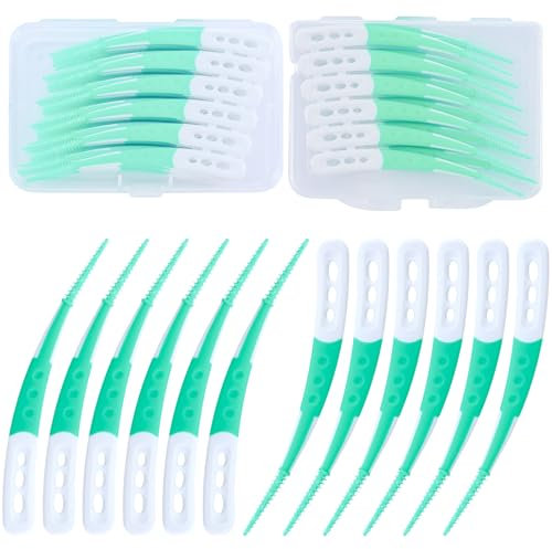 72 cepillos interdentales, cepillo interdental, cepillo de dientes de forma curva, limpiador interdental, silicona suave para la limpieza de las zonas interdentales pesadas (verde)
