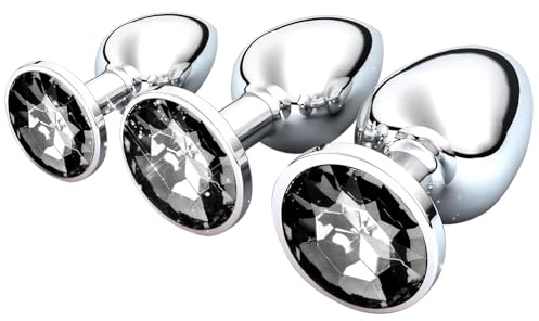 3 Pièces Butt Plug en Métal, Butt Plug Cristal, Plug Anal pour Homme Femme, Grand Moyenne Petite Taille, Sex Toys Couple, et Facilement Nettoyable, pour les Débutants Couple Masculin, Noir