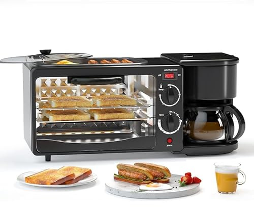 Breakfast Machine 3-In-1 Station with Coffee Maker, 9L Oven, Temperature Control Frying Pan for All-Day Breakfast