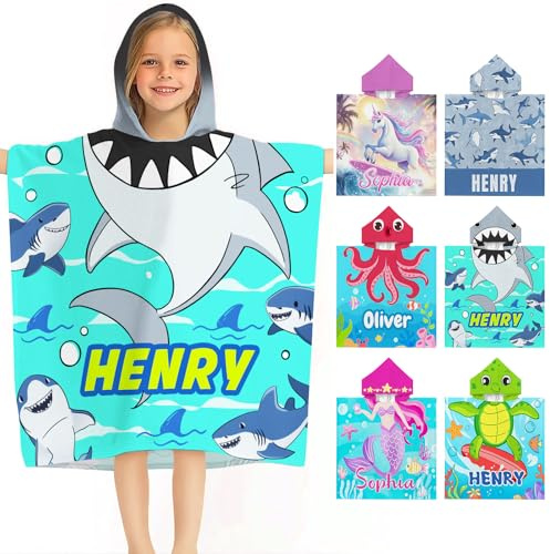 NIBESSER Personalisiertes Strandtuch mit Namen Badetuch Baby Kapuzen Badeponcho Kapuzenhandtuch Kinder Mikrofaser Handtuch für Jungen und Mädchen
