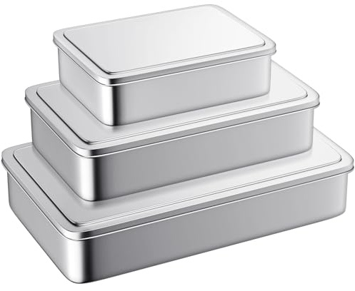 Stainless Steel Cake Pan with Lid, Set of 3 Large Baking Pan, 17/13/11 Inch Cake Pans with Cover, Rectangle Sheet Cake Pan Lasagna Pan, Dishwasher Safe