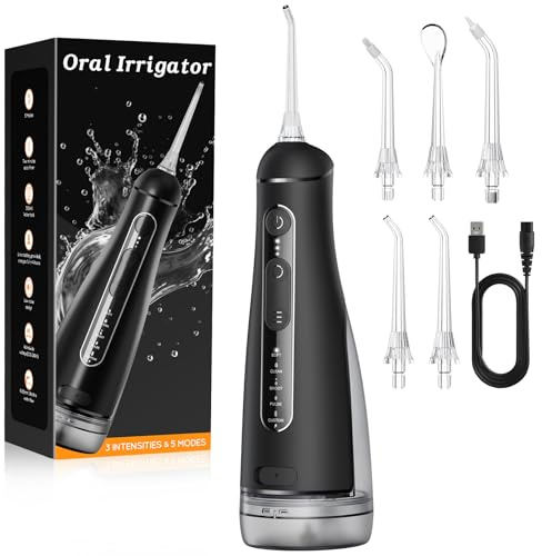Idropulsore Dentale Portatile DIY, Irrigatore Orale 5 Modalità e 3 Intensità, Irrigatore Dentale Serbatoio 300ML, Ricarica USB, Impermeabile IPX7, Senza BPA, Silenzioso, per Viaggi e Casa