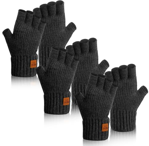 loacuony 3 Paar Fingerlose Handschuhe,Fingerlose Handschuhe Damen Und Herren | Thermische Strickhandschuhe Ohne Finger | Für Arbeit, Winter, Radfahren, Laufen, Camping & Skifahren