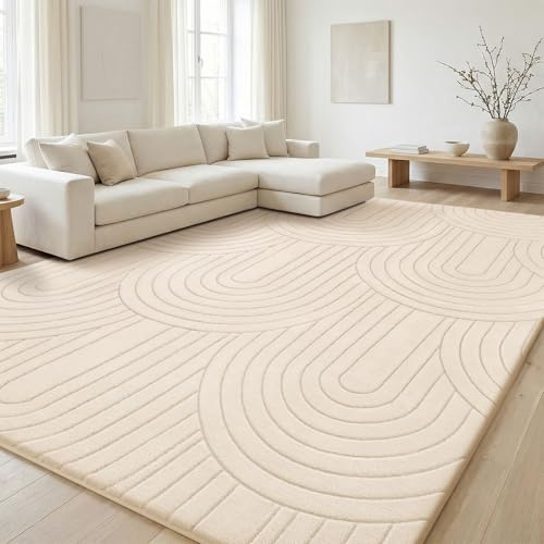 Treeboy Teppich Wohnzimmer 160 X 230 cm Beige Carpet Teppiche Schlafzimmer | Kurzflor Flauschig Wohnzimmerteppich Waschbar Großer Teppiche Gegend Mit Rutschmatte Kinderzimmer 3D Organische Form Rug