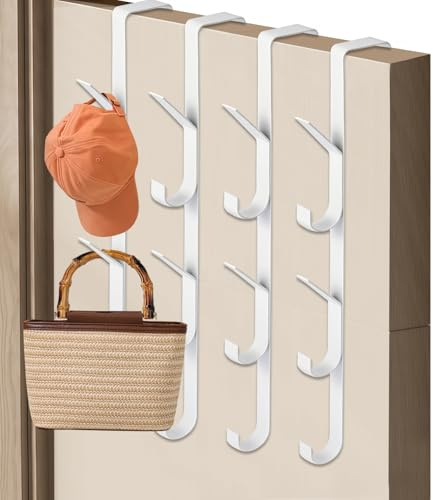 4 Piezas Perchero Puerta, Colgador Puerta, Ganchos Colgador Vertical Sobre La Puertas, Perchas Puertas Colgar Sin Taladro, Para Dormitorio, Baño, Cocina, Armario, Ropa, Toallas, Sombreros, Blanco