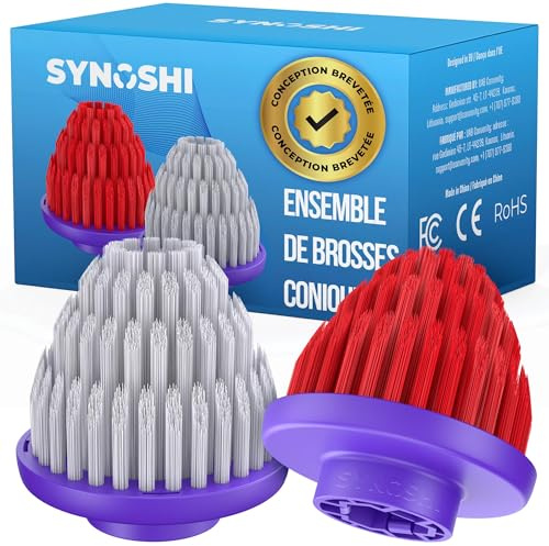 Synoshi Pro Tête de Brosse de Rechange Conique pour Brosse Électrique Rotative, Lot de 2, Nettoyage Précis des Coins, Joints, et Détails, Résistante aux Odeurs, Lavable au Lave-Vaisselle