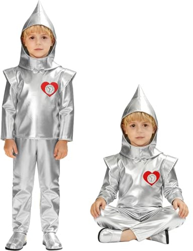 maxToonrain Costumi da uomo di latta per bambini, 3 pezzi, per ragazzi e ragazze, costume da personaggio del film di libro, con top, pantaloni e casco, per la Giornata mondiale del libro, Halloween