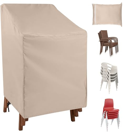 Spetsbst 210D Gartenstühle Abdeckung, Wasserdicht Winterfest Schutzhülle | für Gartenstühle UV-Beständig Abdeckhülle Stapelstühle, Gartenmöbel Gartenstuhl Abdeckhaube 65x65x80/120cm (Beige)