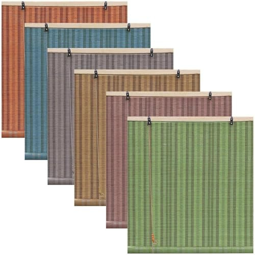 Tenda a rullo in bambù, tende avvolgibili per esterni e patio, filtranti il sole, colore grigio, 100 x 120 cm e 120 x 130 cm, per terrazza e giardino, protezione UV e facile da installare
