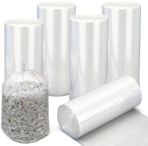 Baderke 100 Pcs Shredder Bags 8.5 Gallon Paper Shred Waste Bags 24 * 14'' White Clear Trash Can Liners Compatible with Shredders for Home Office Paper Trash, 1 Roll of 20 Bag