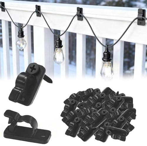 Aihoom 60Pack Outdoor String Light Clips, Q-Hanger Hooks Outdoor with Safety Buckle, Brick Hooks for Christmas Lights, Festival, Patio, and Fence Decorations