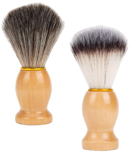 HONITANO Lot de 2 Blaireaux de Rasage pour Homme 2pcs Taille Compacte en Bois Poils Doux en Nylon Mousseur pour Soins du Visage et Salon de Coiffure