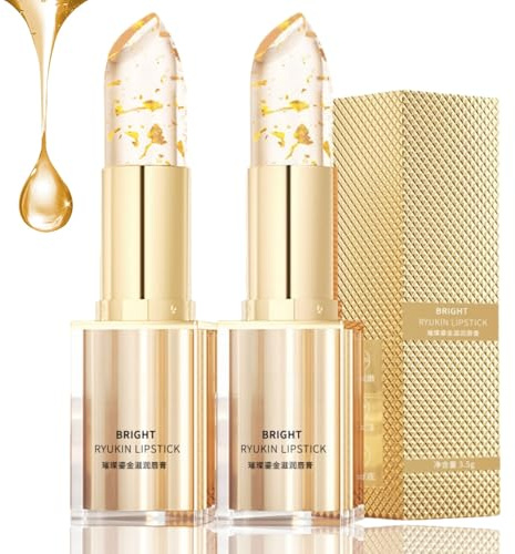 2PCS Colour Changing Lipstick,PH Adjusting Lipstick & Temperature Reactive Lip Tint,Moisturizing Lip Balm,Long Lasting Moisturising Lip Stain Makeup with Gold Foil,Smooth Texture for Soft Glossy Lips