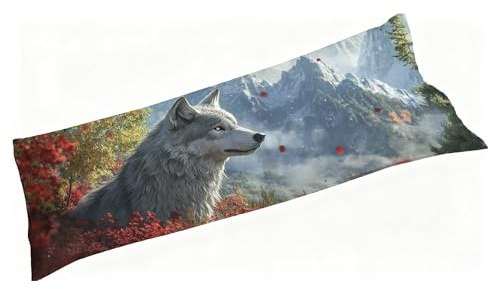 Taie de Traversin 145 cm Gris, Housse Traversin 145x40cm Loup, Qualité Taies d'oreiller Velours avec Fermeture Éclair, Ultra Douce, Confort et Respirante, Avable en Machine, sans Déformation S3-1487