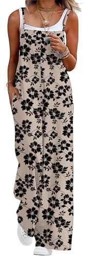 QIXING Dungarees for Women UK Summer Boho Casual Loose Wide Leg Jumpsuits Sleeveless Ladies Playsuits with Pockets