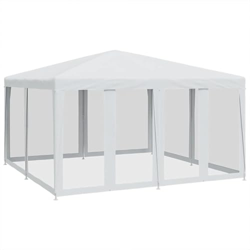 WGYHOME Tenda da festa 4 x 4 m con 8 pannelli laterali in rete – Tenda bianca HDPE impermeabile e resistente ai raggi UV, ideale per feste in giardino, matrimoni, grigliate e festival