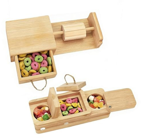 Foraging Enrichment Device, Interactive Treat Dispenser Game, 15cm Puzzle Feeder with Sliding Compartments, ChewSafe Wood Activity Board, Bunny Theme with Handle, Plaything for Rabbits
