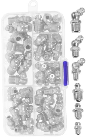 WESIEVYA Kit de 60 Boquillas de Grasa de Acero Inoxidable Ángulo de 45°, 90° y 180°, Accesorio Versátil para Engrase Hidráulico en Maquinaria y Automoción Rosca M6, M8 y M10