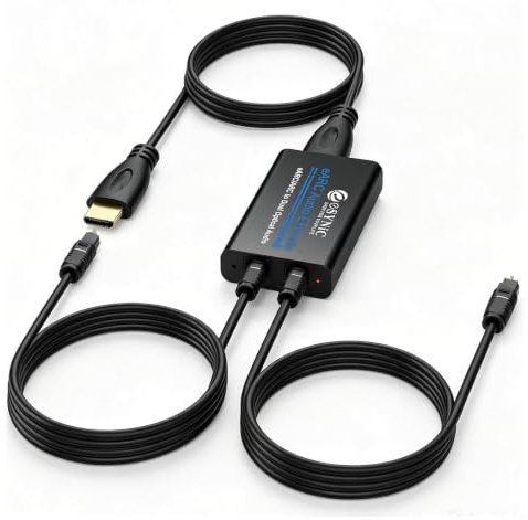 eSynic eARC ARC to Dual Optical Audio Extractor with HDMI & SPDIF Cable | Support 5.1 & 2.0 Audio Format, Plug & Play, 192kHz Sampling Rate, for HDTV to Soundbar, Wireless Headphones, Not Support CEC