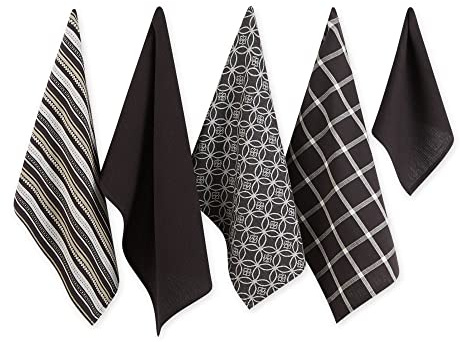 DII 100% algodón, lavable a máquina., algodón, negro, 18x28 Towels & 13x13 Dishcloth