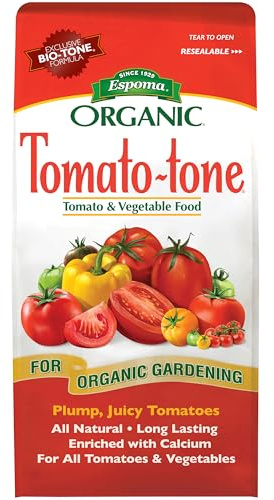 Espoma Organic Tomato-Tone 3-4-6 with 8% Calcium. Organic Fertilizer for All Types of Tomatoes and Vegetables. Promotes Flower and Fruit Production. 4 lb. Bag