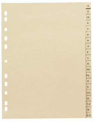 10 Stück Buchstaben - Register A-Z / Vollformat DIN A4 / Papier 110 g/m² / 20-teilig