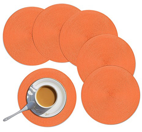 Homcomodar Platzsets Abwaschbar Orange Rund Tischsets Set von 6