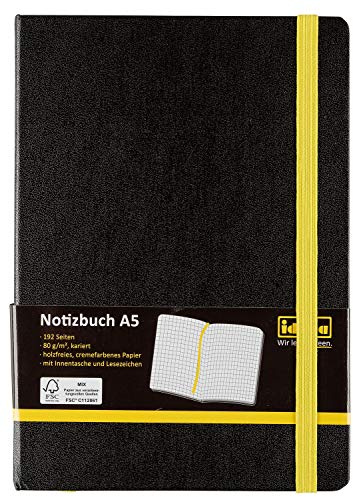 Idena 10698 - Notizbuch A5, 192 Seiten, 80 g/m², kariert, schwarz, 1 Stück