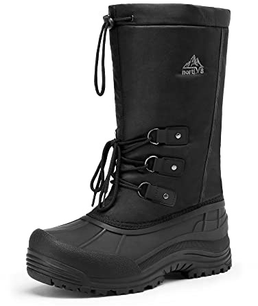 NORTIV 8 Men's Waterproof Winter Snow Boots Insulated Fur Liner Lightweight Outdoor Tall Boots,Size 10,Black-2m,QUEBEC-M