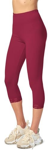 Merry Style Leggings Femme 3/4 Capri Legging Opaques en Viscose avec Dentelle MS10-290 (Bordeaux, S)