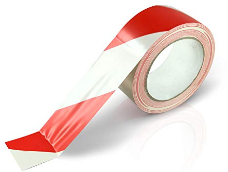 Betriebsausstattung24 Bodenmarkierungsband -5,0 cm x 33,0 m - Rot/weiß - Warnklebeband - Boden- & Wandtape - Selbstklebend - Leicht zu entfernen