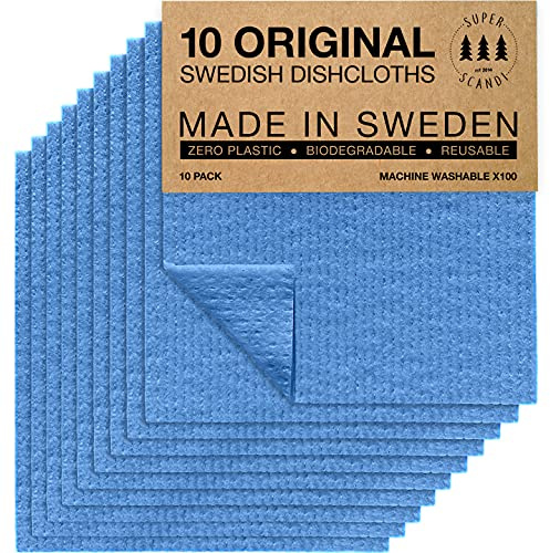 SUPERSCANDI Chiffons Lot de 10 – Lavables et Réutilisables | Chiffon Vitre sans Trace – Torchons Vaisselle & Éponge Durable | Chiffon Cuisine Toutes Surfaces – Bleu